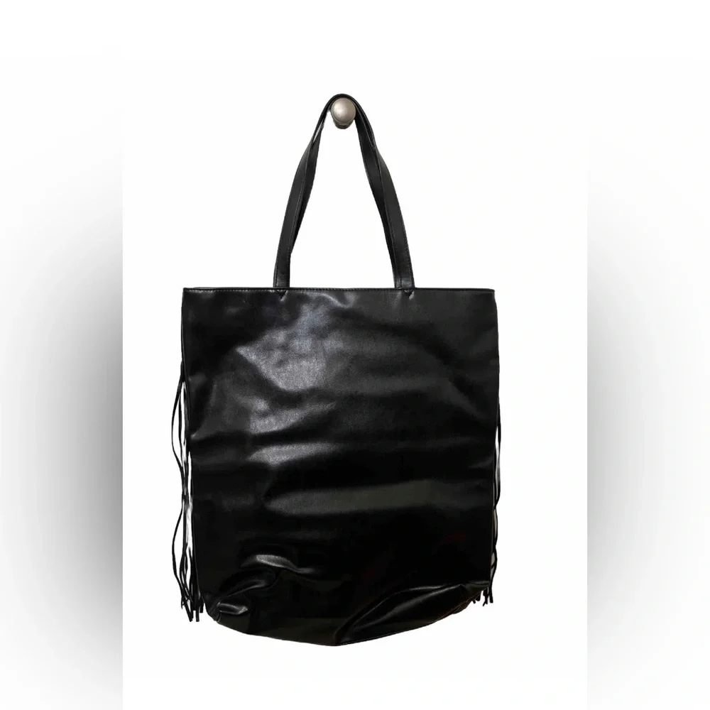 Y2K Large Victoria's Secret Boho Gothic Black Tote with Fringe goth - Picture 3 of 3